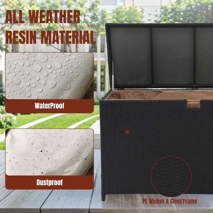 Outdoor Storage Box 125 Gallon Large Deck Boxes Waterproof Wicker Patio Bin for Toy Pool Garden Cushion