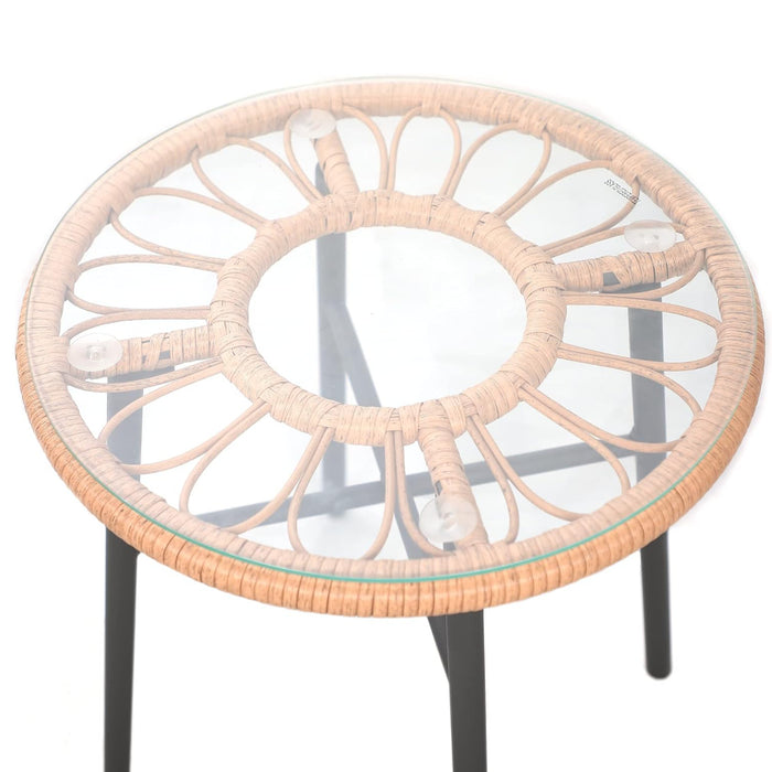 3 Pieces Outdoor Furniture Patio Bistro Set All-Weather Wicker Conversation Set with Tempered Coffee Table, Wicker Chairs, Cushions and 2 Back Pillows for Front Porch Balcony Backyard Deck