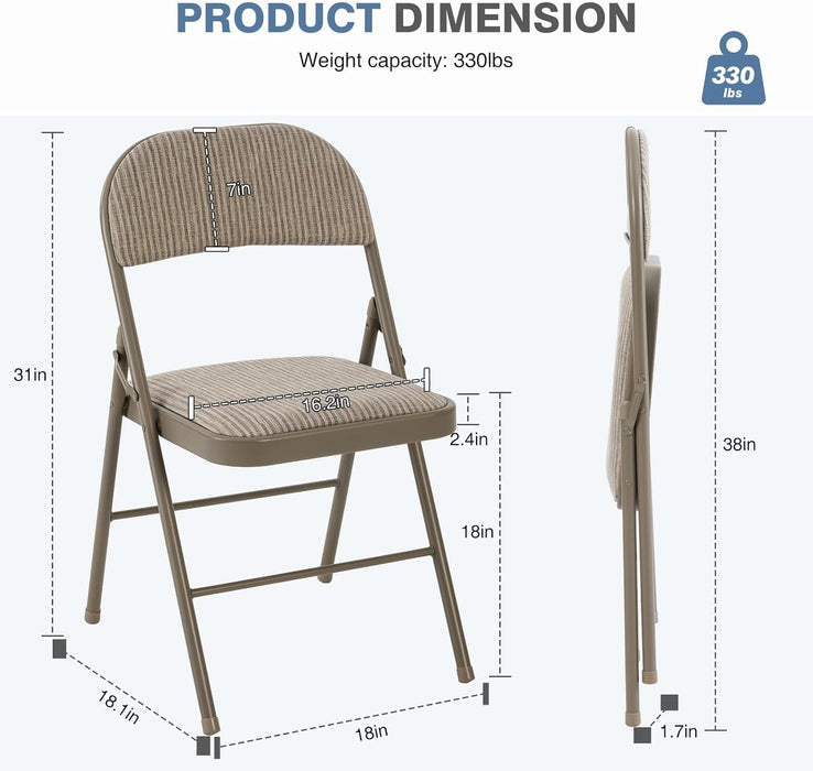 Simenmax 2-Pack Folding Chairs with Padded Seat & Back – Stackable, Indoor Outdoor Chairs for Wedding, Office, Party, Patio,Brown
