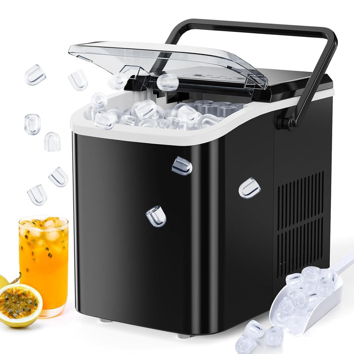 Bigleap Ice Maker, Portable Countertop Icemaker Machine, Self Cleaning Quiet 2 Sizes Bullet Cubes Makers, Basket for Home Kitchen Party,Black