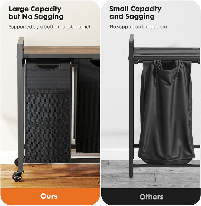 Simenmax Laundry Hamper, 99L Large Double Laundry Basket, Freestanding Laundry Sorter Organizer 2 Section with Top Shelf & 2 Removable Washable Bags for Dorm