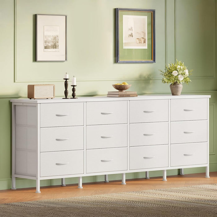 Bigleap 12-Drawer Dresser TV Stand – Entertainment Center for 80'' TV, Media Console, Large Storage Cabinet for Living Room Bedroom,White