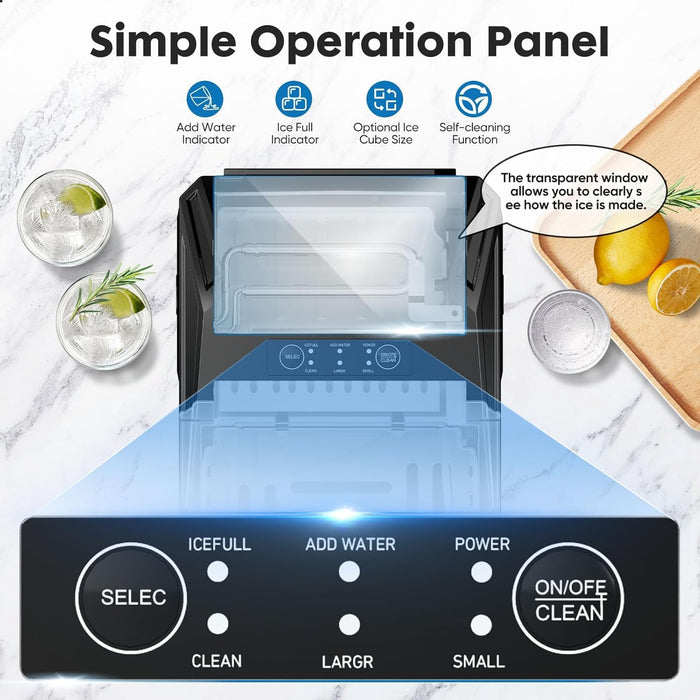 Bigleap Ice Maker, Portable Countertop Icemaker Machine, Self Cleaning Quiet 2 Sizes Bullet Cubes Makers, Basket for Home Kitchen Party,Black