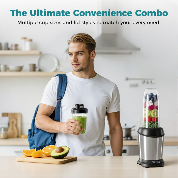 Simenmax Blender for Smoothies, 800W Portable Blender for Shakes & Juices, 3 BPA-Free Cups for Kitchen, Silver