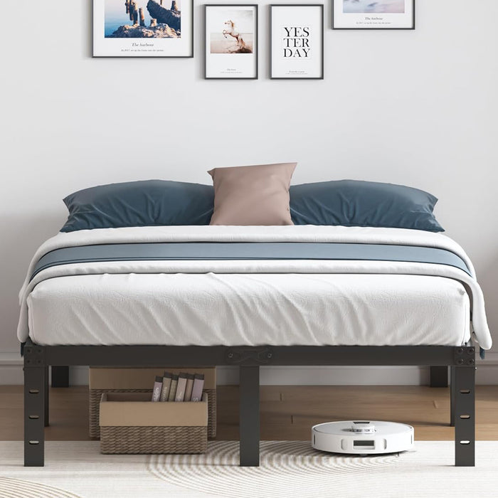 Full Size Metal Platform Bed Frame, Heavy Duty Mattress Foundation with Steel Slats Support, No Box Spring Needed, Black