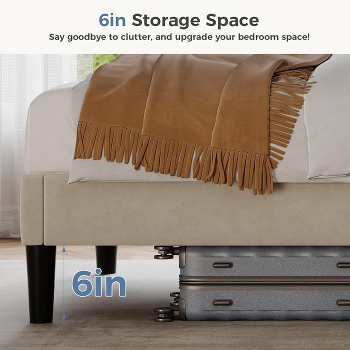 Bed Frames with Headboard, Fabric Upholstered Platform Bed with Wood Slats 500 lbs Support , Noise Free, No Box Spring Needed