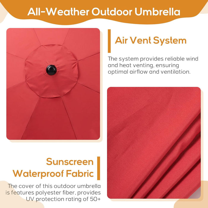 Patio Umbrella, 9 FT Outdoor Umbrellas Waterproof for Pool Table Deck Porch Yard Garden, Market Umbrella with 8 Sturdy Ribs, Push Button Tilt and Crank