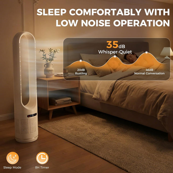 Simenmax 41'' Bladeless Tower Fan, 80° Oscillating Quiet Cooling Fan, 8 Speeds & 8H Timer, Remote Control with LED Display for Home Office Living Room,White