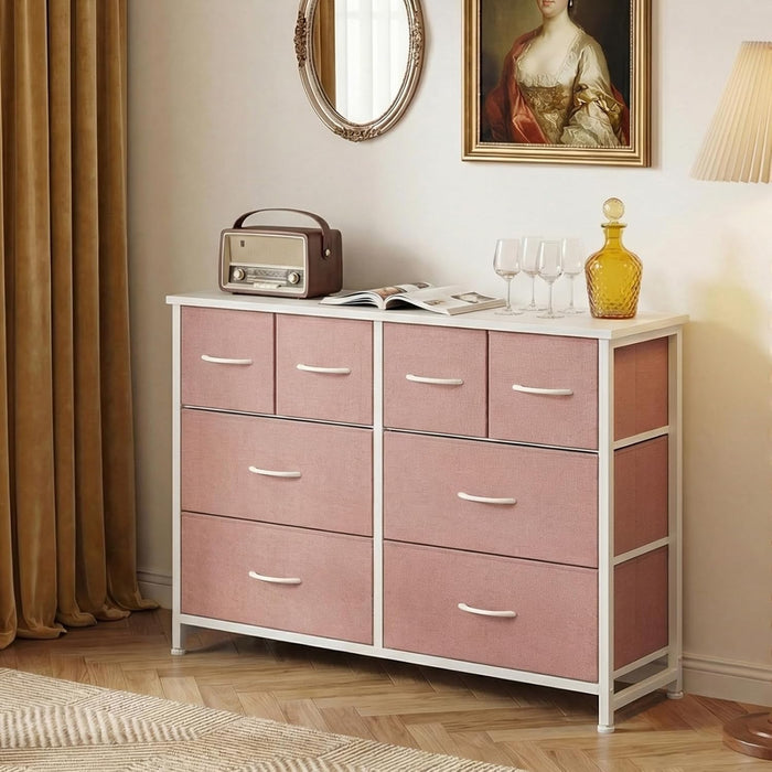 Bigleap 8-Drawer Wide Dresser for Bedroom, Large Fabric Storage Tower for Living Room, Closet & Entryway Organization,Pink