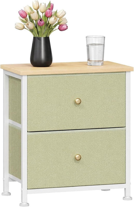Simenmax 2-Drawer Nightstand, 20" Small Bedside Table with Fabric Storage Bins, Space-Saving End Table for Bedroom, Dorm, Closet, Light Green