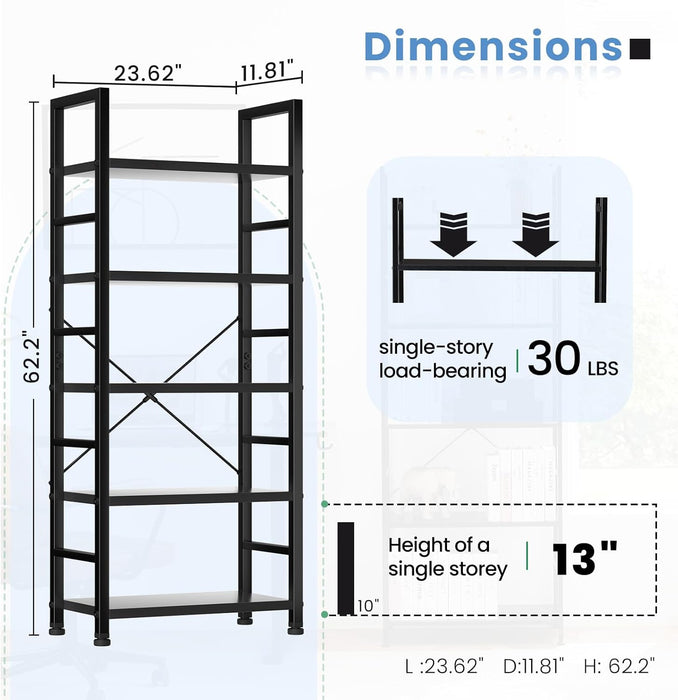 Bigleap 5 Tier Wooden Bookshelf Storage Shelves Organizer Retro Bookshelf Plant Display Shelf for Living Room Home Office Balcony - Rust Brown