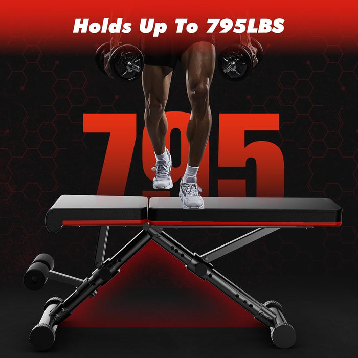 Bigleap Adjustable Weight Bench for Home Gym, 9-Position Incline/Decline, Foldable, 795LBS Capacity Heavy Duty Workout Bench for Full Body Training