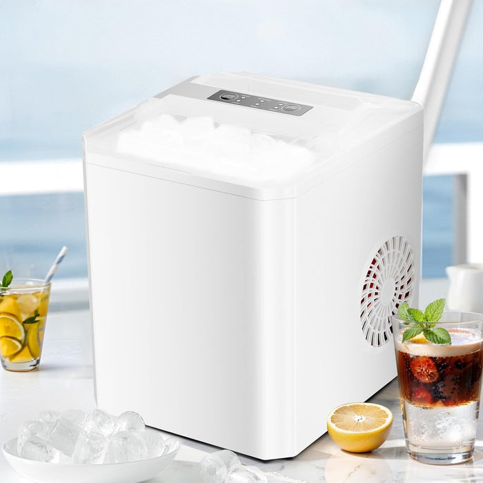 Ice Maker, Portable Countertop Icemaker Machine, Self Cleaning Quiet 2 Sizes Bullet Cubes Makers, 9 Cubes in 6 Mins, 26lbs/24Hrs with Ice Scoop, Basket for Home Kitchen Party,White