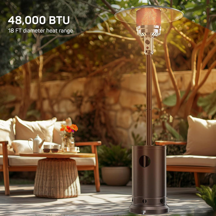 Bigleap Propane Heater, 48,000 BTU Outdoor Heaters for Patio with Auto-off Safety Protection System, Double-Layer Stainless Steel with Wheels for Backyard, Deck, Garden, Porch