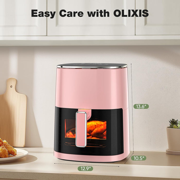 Simenmax Air Fryer, 6-Quart with Viewing Window, 12-in-1 Functions - Air Fry, Roast, Reheat, Dehydrate, Bake, Steam, and More, 400°F Max Temperature, Pink