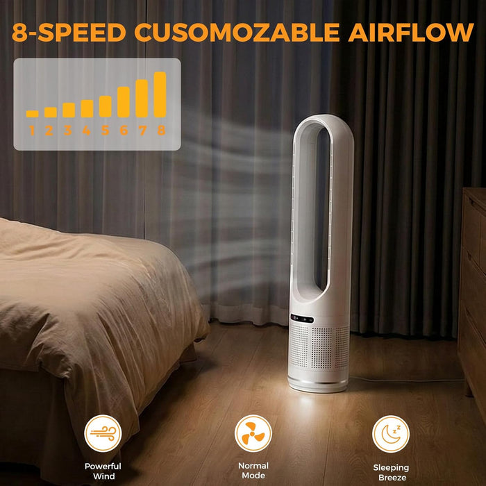 Simenmax 41'' Bladeless Tower Fan, 80° Oscillating Quiet Cooling Fan, 8 Speeds & 8H Timer, Remote Control with LED Display for Home Office Living Room,White