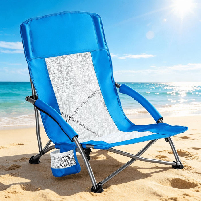Taoset Ultra-Light Foldable Outdoor Chair – Breathable Mesh Back, 250Lbs Max Load, Side Pocket & Carry Bag – Ideal for Hiking, Summit Views, Outdoor Travel, Blue