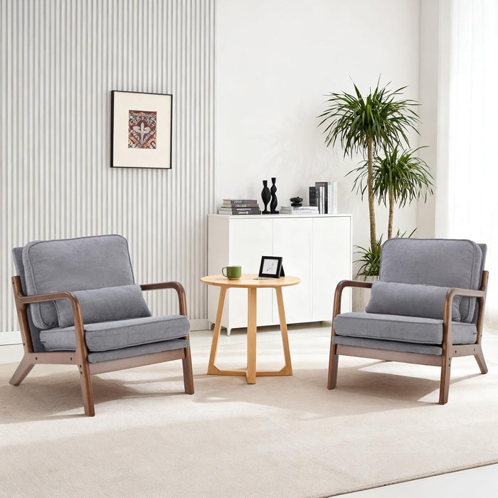 Simenmax Mid Century Modern Accent Chair, Lounge Chair with Cushion, Solid Wood Chair with Arms, Reading Chair for Living Room, Bedroom,Gray