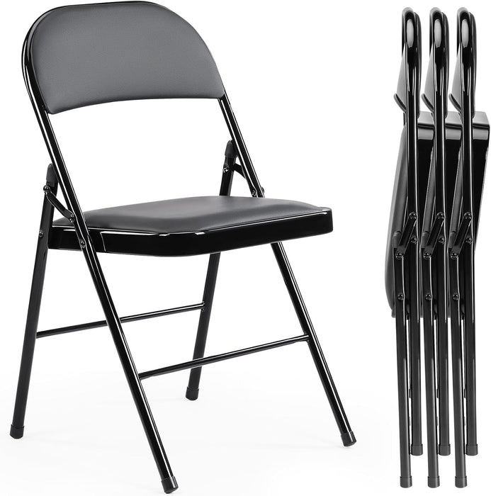 Bigleap Folding Chairs 2 Pack, PU Leather Padded Foldable Chairs with Metal Frame for Indoor Outdoor Use, Office, Party, Wedding, Black