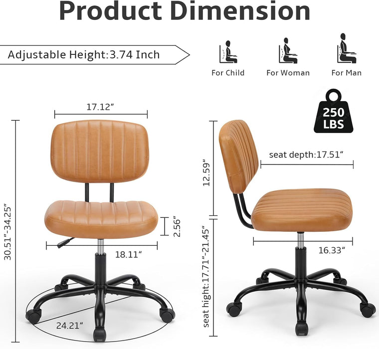 Simenmax Office Chair, Computer Chair with Lumbar Support, Comfy Armlees PU Leather Task Chair,Black