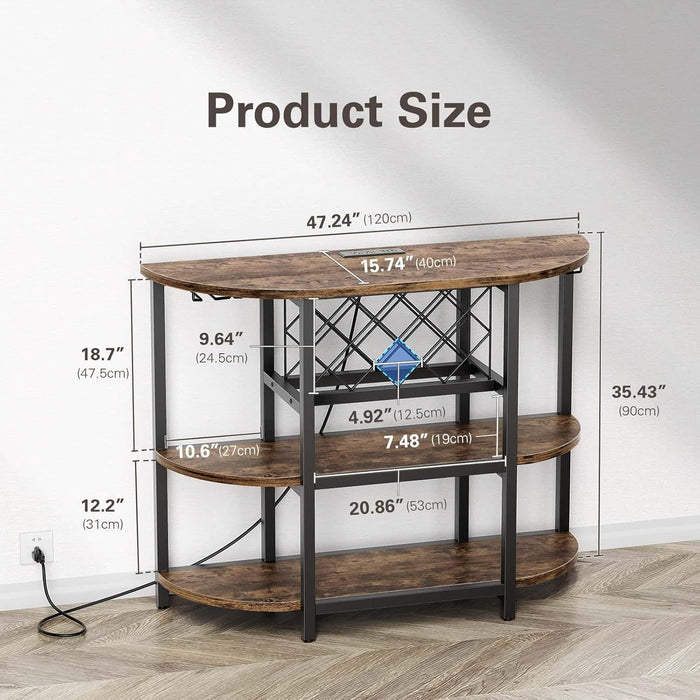 Bigleap 4-Tier Floor Bar Cabinet with LED Lights & Power Outlet, Freestanding Wine Rack and Coffee Bar Station with Glass Holder, Brown