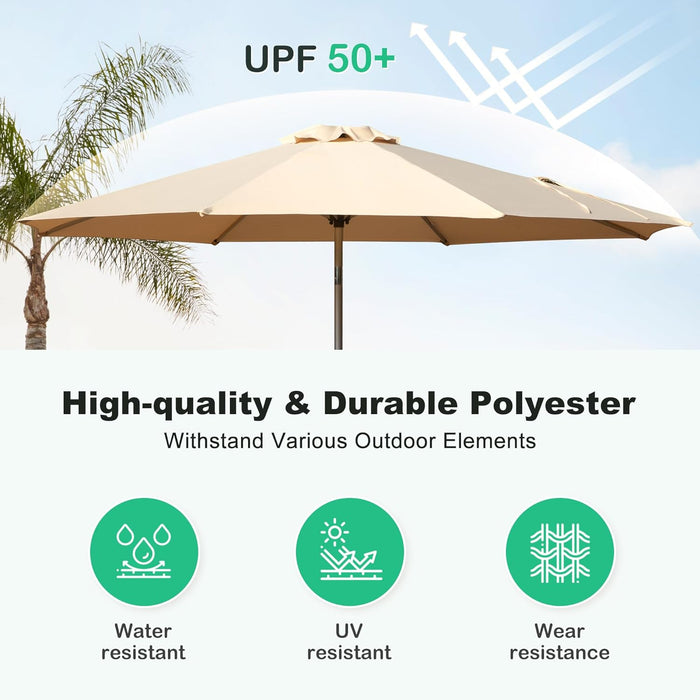 Simenmax 9FT Patio Umbrella with Push Button Tilt and Crank, Outdoor Table Umbrella with 8 Sturdy Ribs, Market Table Parasol for Garden, Lawn, Backyard & Pool, Beige