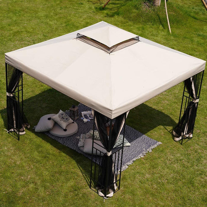 Yangming 10’ x 10’ Steel Patio Gazebo, with Mesh Netting and Double Vented Roof