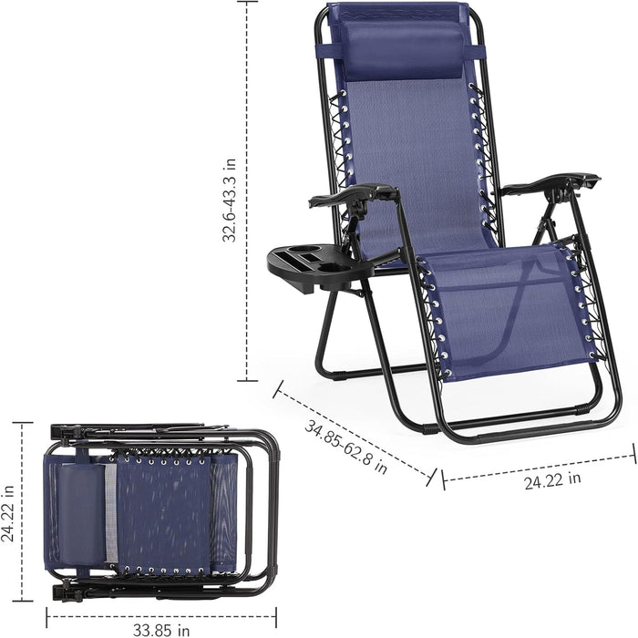 Zero Gravity Chairs, Set of 2 Portable Recliner Beach Camping Patio Outdoor Folding Lounge Chair with Cup Holder Trays and Adjustable Pillow for Poolside, Garden, Backyard, Lawn