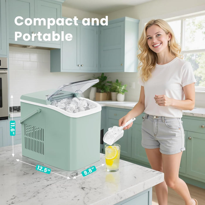 Bigleap Ice Maker Machine Countertop,9Pcs/6Min 26.5Lbs/24H Portable Self-Cleaning Ice Machine with Ice Scoop for Home/Kitchen/Office/Party/RV,Green