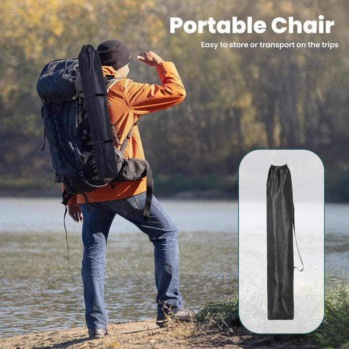 Simenmax Camping Folding Chair, Heavy Duty Padded Chair with Cup Holder Storage and Cooler Bag,Black Gray