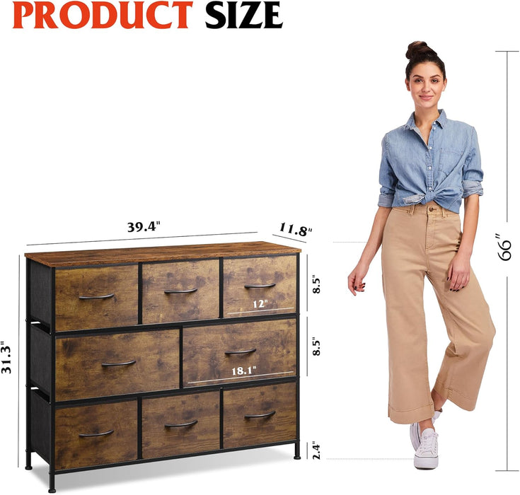 Bigleap TV Stand 8 Drawer Dresser for Bedroom, Large Storage Fabric Dresser with Wood Top, Versatile Chest of Drawers for Living Room, Closet, Entryway,Brown