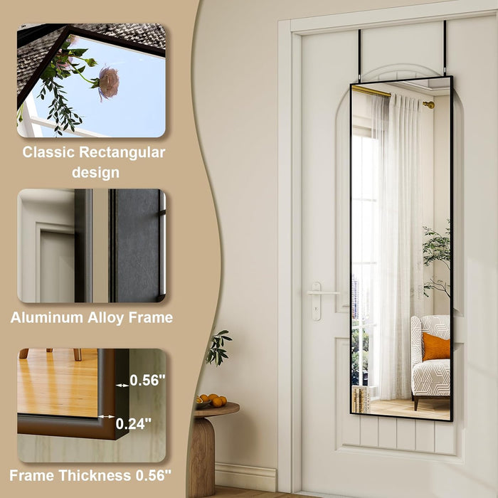 Simenmax 14''x47'' Wall-Mounted Mirror, Rectangular Door Hanging Mirror Aluminum Framed Floor Mirror, Standing Mirror for Bedroom, Living Room, Entryway,Black