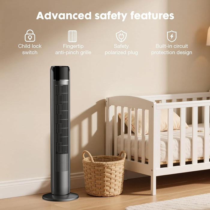 Simenmax Tower Fan, 35" Cooling Fan with Remote, 60° Floor Fan Oscillating, Powerful Fan with 4 Modes, 12-Hour Timer, Quiet Portable Bladeless Fan for Bedroom Living Rooms Office Gray