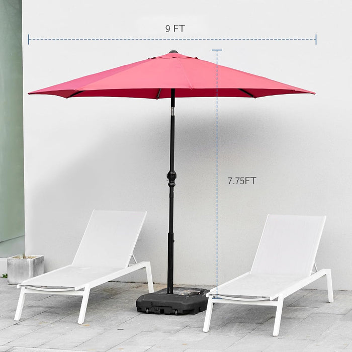 Patio Umbrella, 9 FT Outdoor Umbrellas Waterproof for Pool Table Deck Porch Yard Garden, Market Umbrella with 8 Sturdy Ribs, Push Button Tilt and Crank