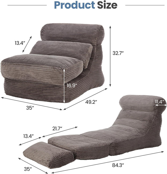 Simenmax 84" Convertible Sofa Bed, 3-in-1 Foldable Futon Sleeper with Back Support, Modern Floor Chair for Small Spaces, Office, Apartment, Gray