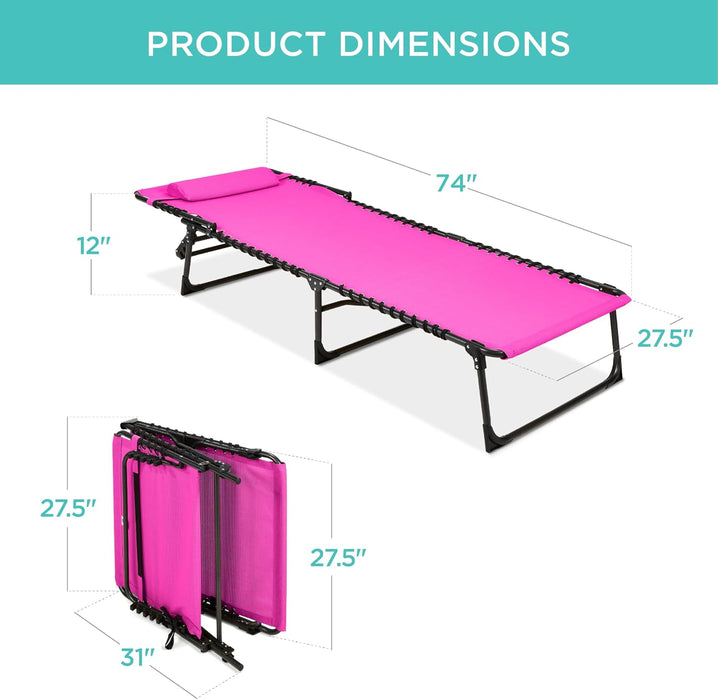 Simenmax Outdoor Folding Lounge Chair - Portable Recliner with Adjustable Backrest, 300lb Capacity, Stackable Design for Patio, Lawn, Beach - Dark Pink