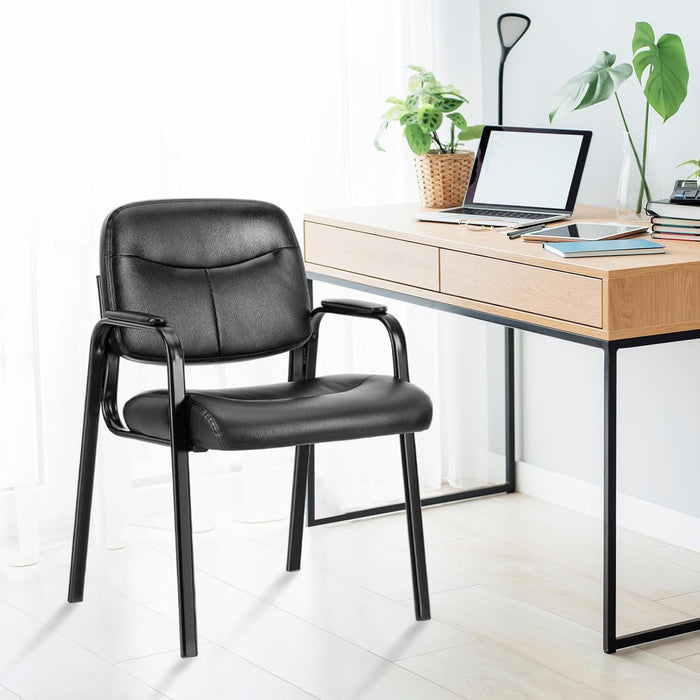 Simenmax Office Guest Reception Chair for Waiting Conference Room Lobby with Lumbar Support and Padded Arms,No Wheels,PU Leather, Black