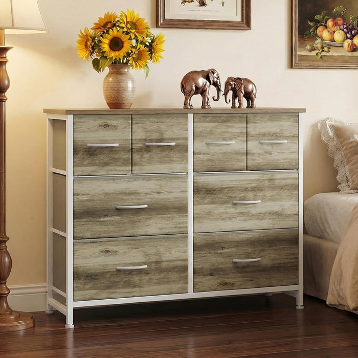 Bigleap 8-Drawer Wide Dresser for Bedroom, Large Fabric Storage Tower for Living Room, Closet & Entryway Organization,Oak