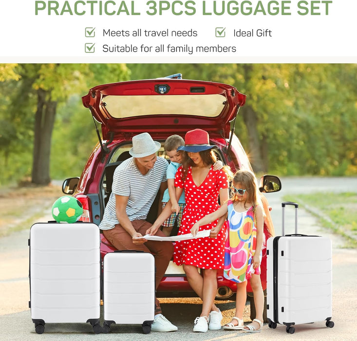 Simenmax 3-Piece Luggage Sets, Hard Shell Suitcases with Spinner Wheels, Lightweight Rolling Suitcase Sets with TSA Lock, White (20/24/28 Inch)