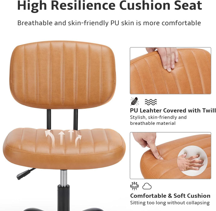 Simenmax Office Chair, Computer Chair with Lumbar Support, Comfy Armlees PU Leather Task Chair,Black