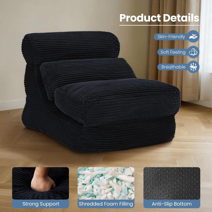Simenmax 84" Convertible Sofa Bed, 3-in-1 Foldable Futon Sleeper with Back Support, Modern Floor Chair for Small Spaces, Office, Apartment, Black