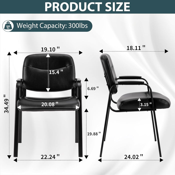 Simenmax Office Guest Reception Chair for Waiting Conference Room Lobby with Lumbar Support and Padded Arms,No Wheels,PU Leather, Black