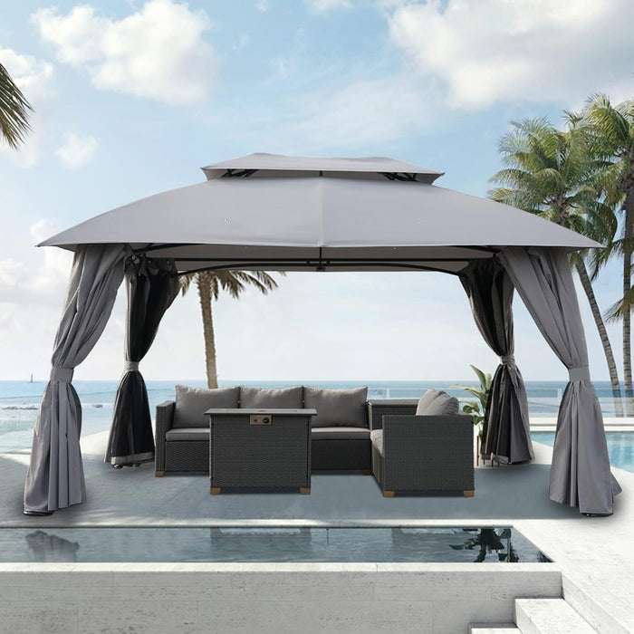 Simenmax 10’ x 13’ Steel Patio Gazebo, with Mesh Netting and Double Vented Roof