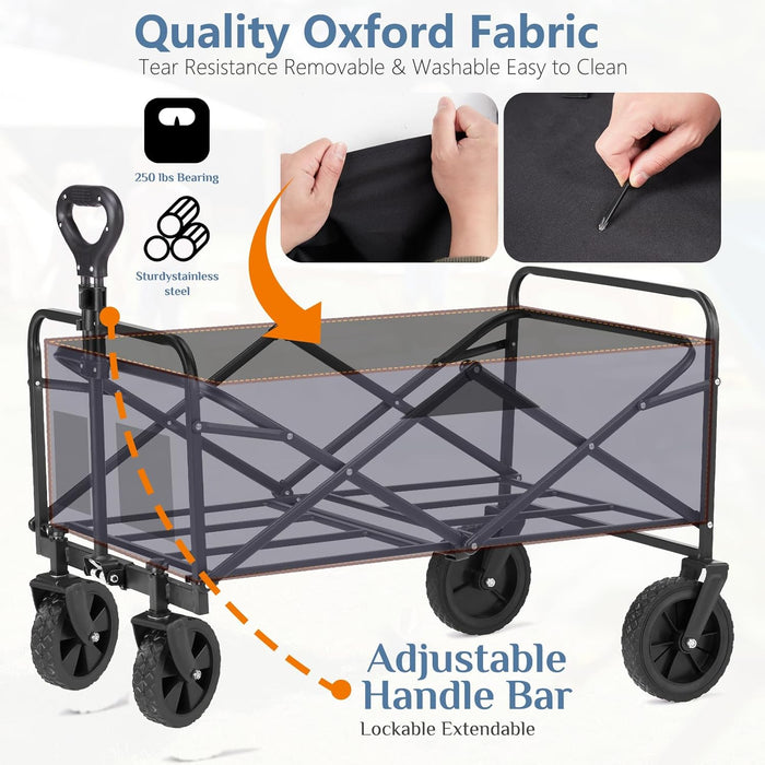 Betcozy 35IN Wagon, Wagons Carts Foldable with All-Terrain Wheels, Portable Shopping Cart Large Capacity Utility Cart with Drink Holders, Heavy Duty Collapsible Wagon