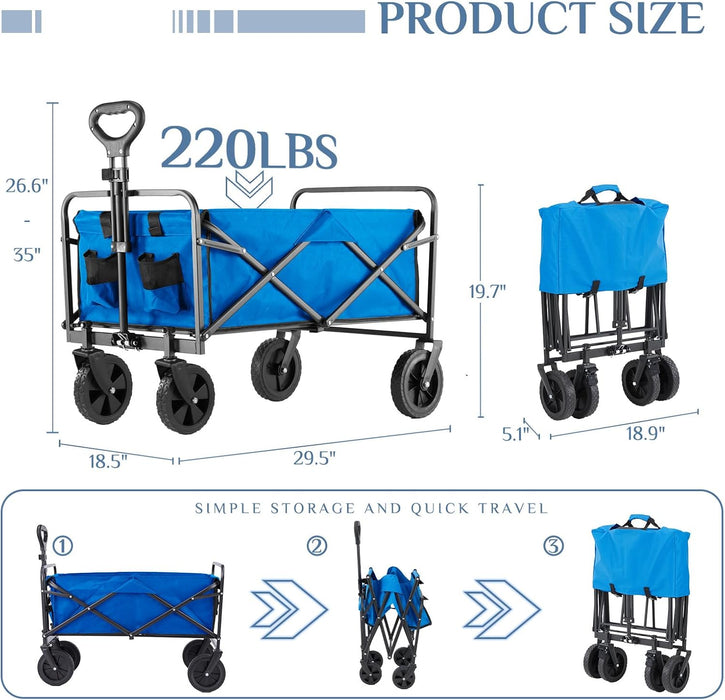 Betcozy 35IN Wagon, Wagons Carts Foldable with All-Terrain Wheels, Portable Shopping Cart Large Capacity Utility Cart with Drink Holders, Heavy Duty Collapsible Wagon