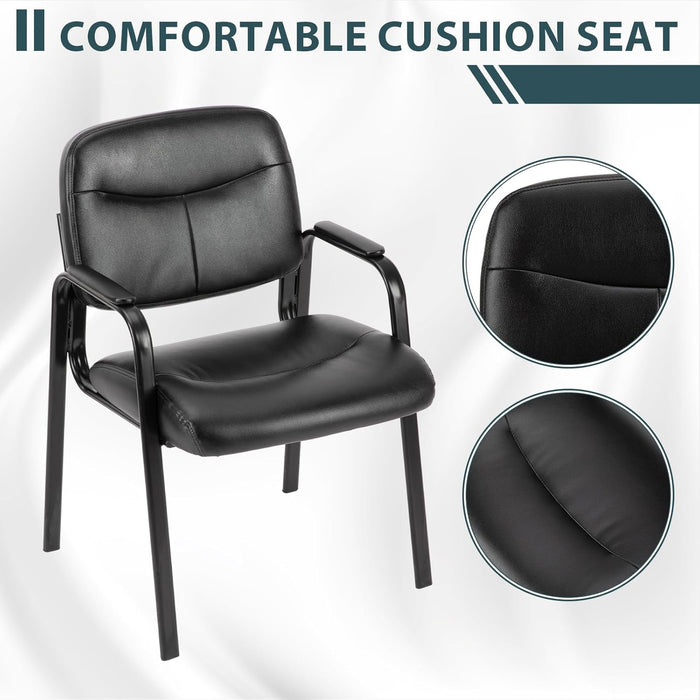 Simenmax Office Guest Reception Chair for Waiting Conference Room Lobby with Lumbar Support and Padded Arms,No Wheels,PU Leather, Black