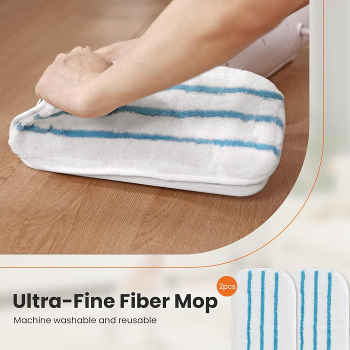 Simenmax Steam Mop with 2 Washable Pads, Lightweight Steam Mop for Hardwood, Tile & Laminate Floors，White&Gray