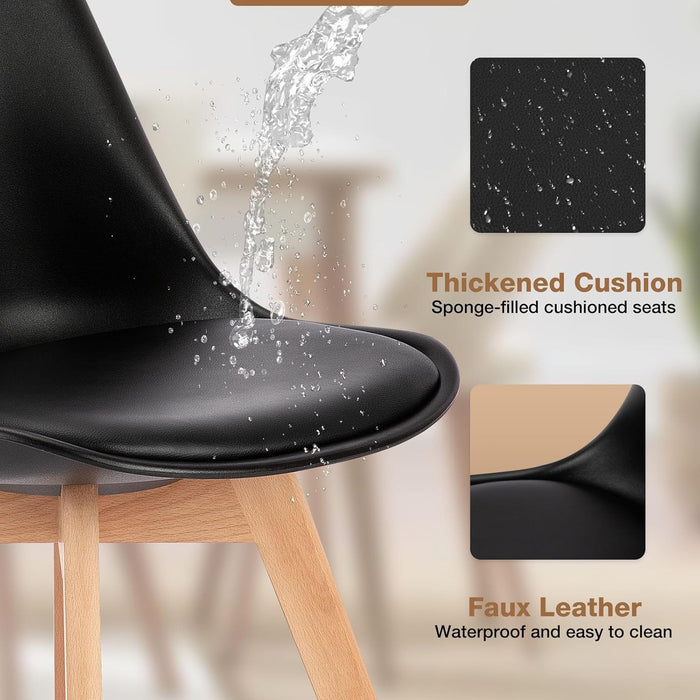 Simenmax Set of 4 Dining Chair, Kitchen Mid-Century Modern Chairs with PU Leather Cushion for Kitchen Living Room Bedroom Outdoor Lounge, Black