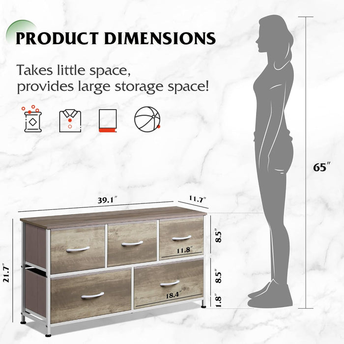 Simenmax 4/5/7/8/9Dresser, Storage Drawers with Removable Fabric Bins, Fabric Closet Chests Organizer for Bedroom, Closet, Living Room, Oak Greige