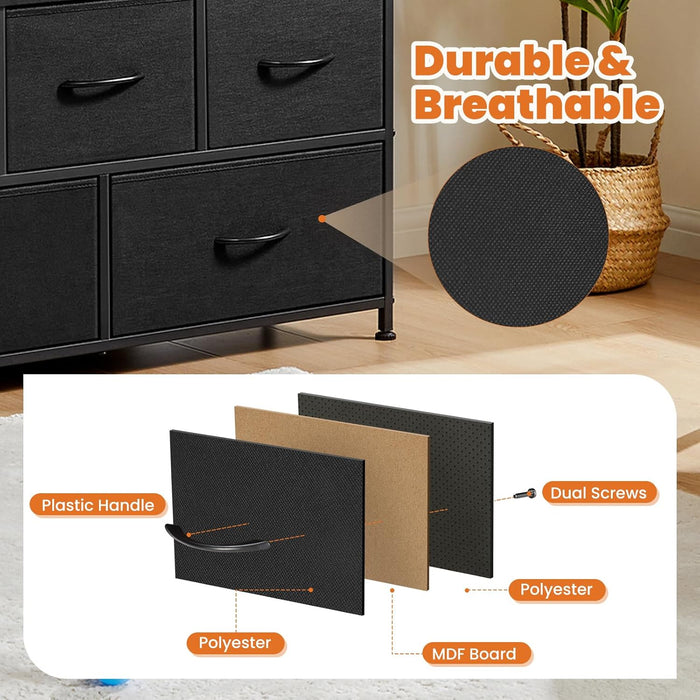 Bigleap TV Stand for Bedroom, TV Dresser for 45 inches, Media Console Table, Entertainment Center with 5 Fabric Drawers Cabinet and Open Storage Shelf Furniture Cabinet for Living Room, Brown